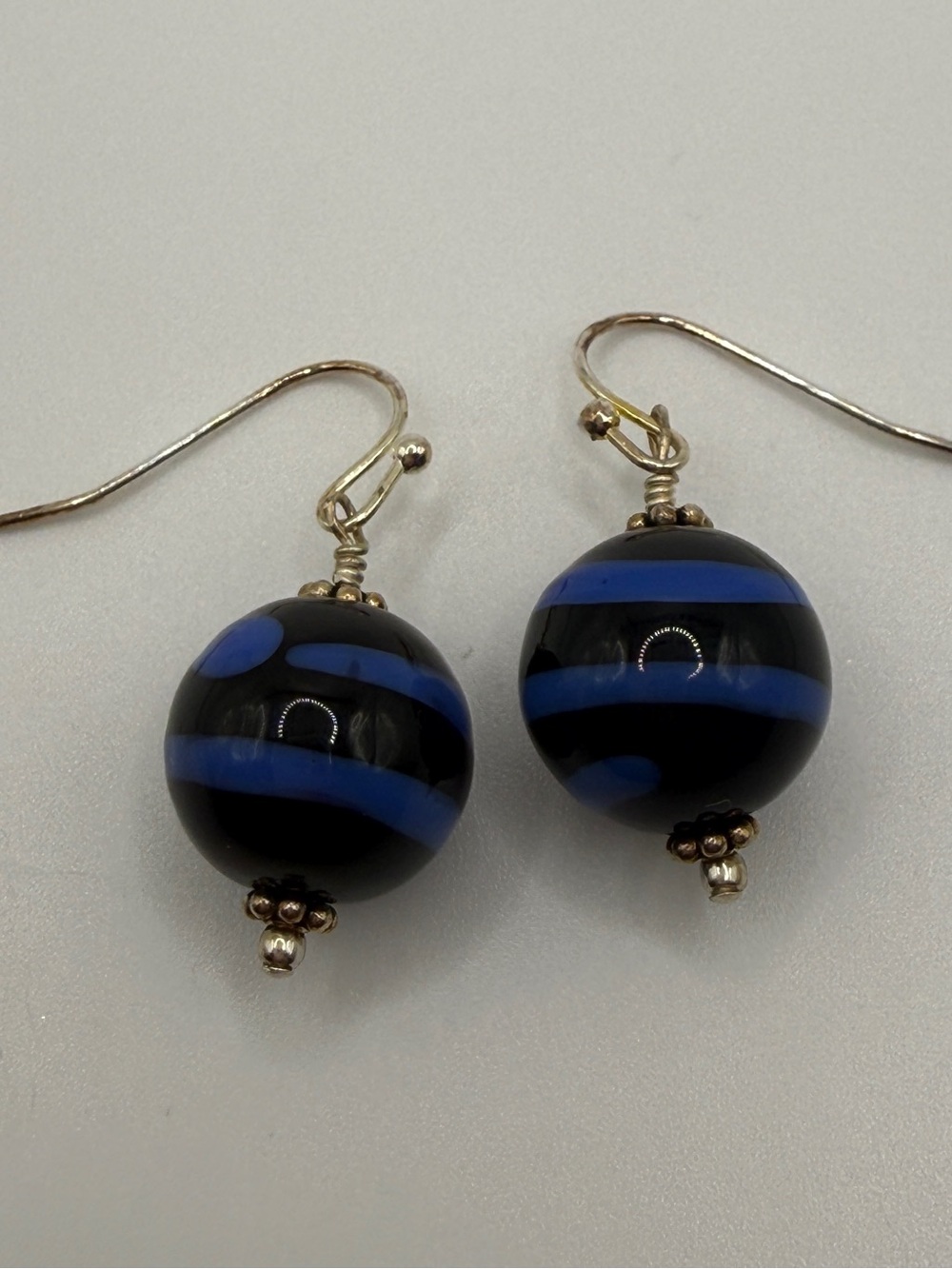Handmade Black & Blue Glass Bead Drop Earrings